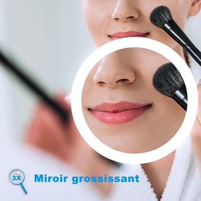Miroir Bluetooth simple  tactile tricolore avec antibuée, horloge et miroir grossissant 3X, suspendu horizontalement 80/100/120/140/160CM