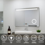 Ocean Miroir salle de bain LED avec éclairag + miroir mural cosmétique lumineux + anti-buée + Horloge numérique et date + miroir grossissant+Horzontal