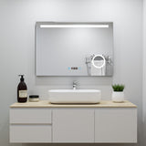 Ocean Miroir salle de bain LED avec éclairag + miroir mural cosmétique lumineux + anti-buée + Horloge numérique et date + miroir grossissant+Horzontal