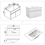 Meuble de salle de bain blanc mat sous lavabo suspendu avec deux portes et vasque en céramique