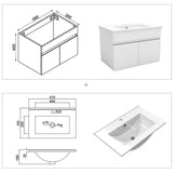 Meuble de salle de bain blanc mat sous lavabo suspendu avec deux portes et vasque en céramique