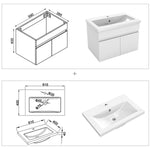 Meuble de salle de bain couleur chêne suspendu avec deux portes et vasque en céramique