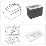 Meuble de salle de bain couleur chêne suspendu avec deux portes et vasque en céramique