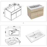 Meuble de salle de bain couleur chêne suspendu avec deux portes et vasque en céramique