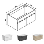 Meuble vasque suspendu avec deux portes, vasque en céramique , Meuble couleur blanc/ anthracite / couleur chêne