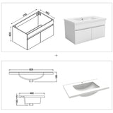 Meuble vasque suspendu avec deux portes, vasque en céramique , Meuble couleur blanc/ anthracite / couleur chêne