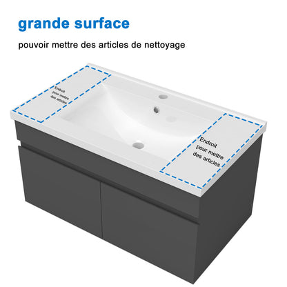 Meuble vasque suspendu avec deux portes, vasque en céramique , Meuble couleur blanc/ anthracite / couleur chêne