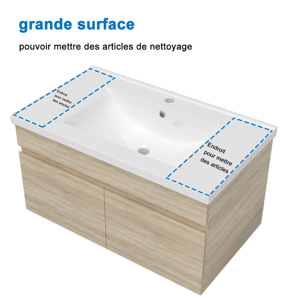 Meuble vasque suspendu avec deux portes, vasque en céramique , Meuble couleur blanc/ anthracite / couleur chêne