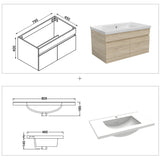 Meuble vasque suspendu avec deux portes, vasque en céramique , Meuble couleur blanc/ anthracite / couleur chêne