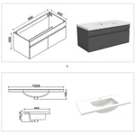 Meuble de salle de bain couleur chêne suspendu avec vasque en céramique, deux portes
