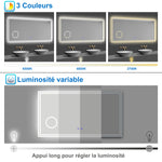 LED simple bluetooth tricolore anti-buée miroir tactile avec miroir grossissant 3X,suspendu horizontalement 80/100/120/140/160cm