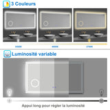 LED simple bluetooth tricolore anti-buée miroir tactile avec miroir grossissant 3X,suspendu horizontalement 80/100/120/140/160cm