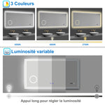 Miroir tactile antibuée LED tricolore avec Bluetooth simple et horloge, 70/80/100/120/140/160 cm