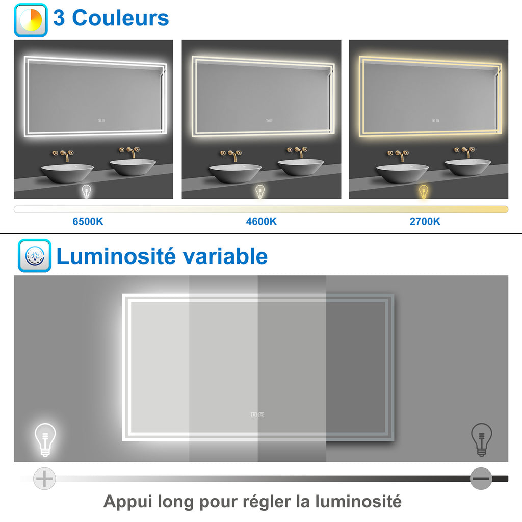 Giantex miroir de maquillage à commande tactile avec grossissement