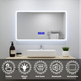 Ocean Miroir salle de bain avec éclairag + miroir mural cosmétique lumineux + 3 couleurs LED réglables + anti-buée + Bluetooth + Horzontal