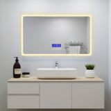 Ocean Miroir salle de bain avec éclairag + miroir mural cosmétique lumineux + 3 couleurs LED réglables + anti-buée + Bluetooth + Horzontal