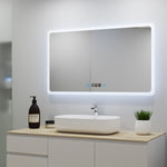 Ocean Miroir salle de bain LED avec éclairag + miroir mural cosmétique lumineux + anti-buée + Horloge numérique et date +Horzontal