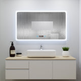 Ocean Miroir salle de bain LED avec éclairag + miroir mural cosmétique lumineux + anti-buée + Horloge numérique et date +Horzontal