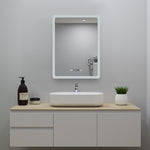 Ocean Miroir salle de bain LED avec éclairag + miroir mural cosmétique lumineux + anti-buée + Horloge numérique et date + Vertical
