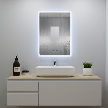 Ocean Miroir salle de bain LED avec éclairag + miroir mural cosmétique lumineux + anti-buée + Horloge numérique et date + Vertical