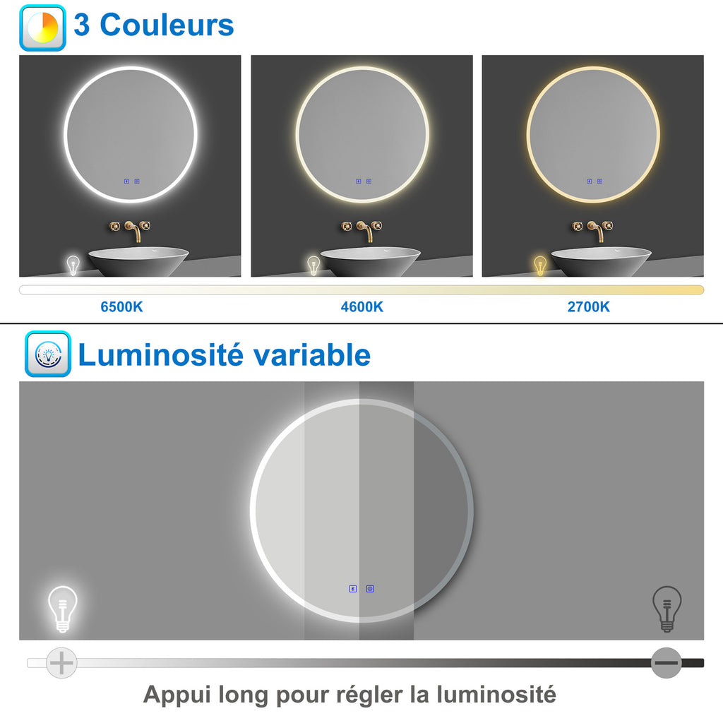 Miroir tactile anti-buée LED avec Easy Bluetooth horizontalement, 70/8 –  Océan Sanitaire