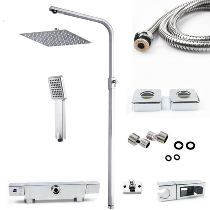 Océan mitigeur de douche thermostatique exposé salle de bain tête double grand ensemble de barre carrée Chrome
