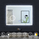 LED simple bluetooth tricolore anti-buée miroir tactile avec miroir grossissant 3X,suspendu horizontalement 80/100/120/140/160cm