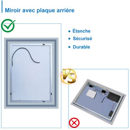 70x50cm Ocean Miroir salle de bain anti-buée LED miroir Horizantal et vertical Interrupteur mural