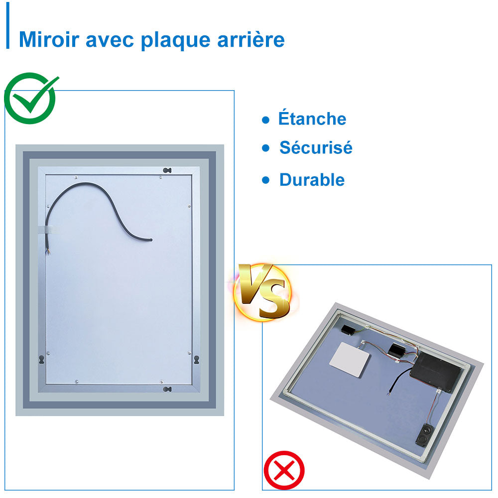 Acezanble 70x50cm miroir de salle de bain anti-buée, miroir LED avec  éclairage, miroir mural cosmétique