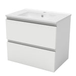 Meuble suspendu avec  2 tirois et vasque en céramique, Meuble couleur blanc mat/ anthracite/ couleur chêne