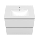 Meuble suspendu avec  2 tirois et vasque en céramique, Meuble couleur blanc mat/ anthracite/ couleur chêne