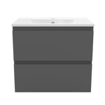 Meuble suspendu avec  2 tirois et vasque en céramique, Meuble couleur blanc mat/ anthracite/ couleur chêne
