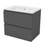 Meuble suspendu avec  2 tirois et vasque en céramique, Meuble couleur blanc mat/ anthracite/ couleur chêne