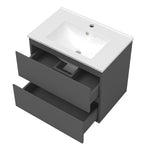 Meuble suspendu avec  2 tirois et vasque en céramique, Meuble couleur blanc mat/ anthracite/ couleur chêne