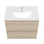 Meuble suspendu avec  2 tirois et vasque en céramique, Meuble couleur blanc mat/ anthracite/ couleur chêne