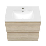 Meuble suspendu avec  2 tirois et vasque en céramique, Meuble couleur blanc mat/ anthracite/ couleur chêne