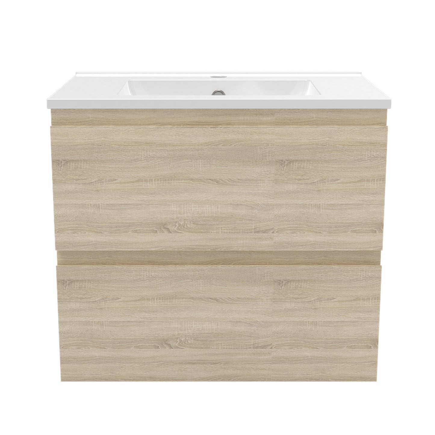Meuble suspendu avec  2 tirois et vasque en céramique, Meuble couleur blanc mat/ anthracite/ couleur chêne