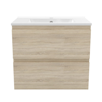 Meuble suspendu avec  2 tirois et vasque en céramique, Meuble couleur blanc mat/ anthracite/ couleur chêne