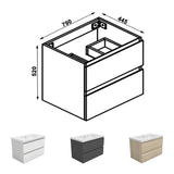 Meuble de salle de bain, Meuble blanc mat/ anthracite/bois clair avec 2 tiroirs & plan vasque en céramique