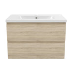 Meuble de salle de bain, Meuble blanc mat/ anthracite/bois clair avec 2 tiroirs & plan vasque en céramique