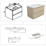 Meuble de salle de bain, Meuble blanc mat/ anthracite/bois clair avec 2 tiroirs & plan vasque en céramique