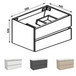 Meuble avec un plan vasque en céramique, Meuble suspendu, couleur blanc/anthracite/bois clair