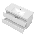 Meuble avec un plan vasque en céramique, Meuble suspendu, couleur blanc/anthracite/bois clair