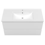 Meuble avec un plan vasque en céramique, Meuble suspendu, couleur blanc/anthracite/bois clair