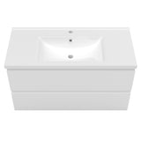 Meuble avec un plan vasque en céramique, Meuble suspendu, couleur blanc/anthracite/bois clair