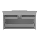 Meuble avec un plan vasque en céramique, Meuble suspendu, couleur blanc/anthracite/bois clair