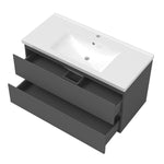 Meuble avec un plan vasque en céramique, Meuble suspendu, couleur blanc/anthracite/bois clair