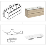 Meuble couleur blanc mat/ anthracite/ bois clair de salle de bain suspend avec 4 titoirs et double vasques (en céramique)