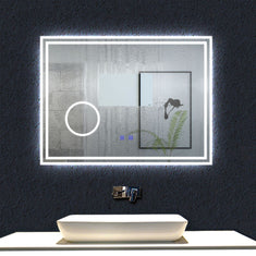 LED simple bluetooth tricolore anti-buée miroir tactile avec miroir grossissant 3X,suspendu horizontalement 80/100/120/140/160cm
