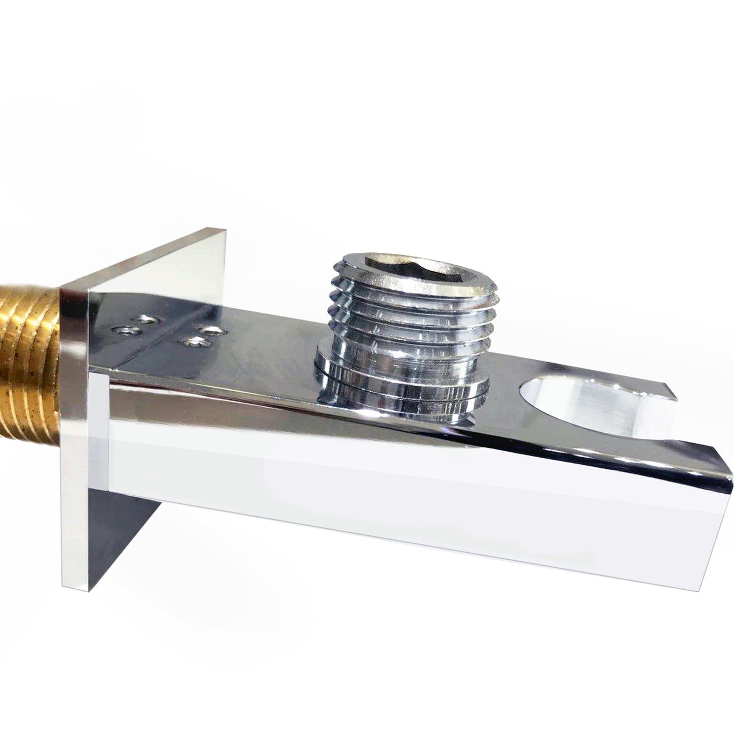 Support de support de douche à main à montage mural avec sortie d'eau de douche coudée, laiton, argent